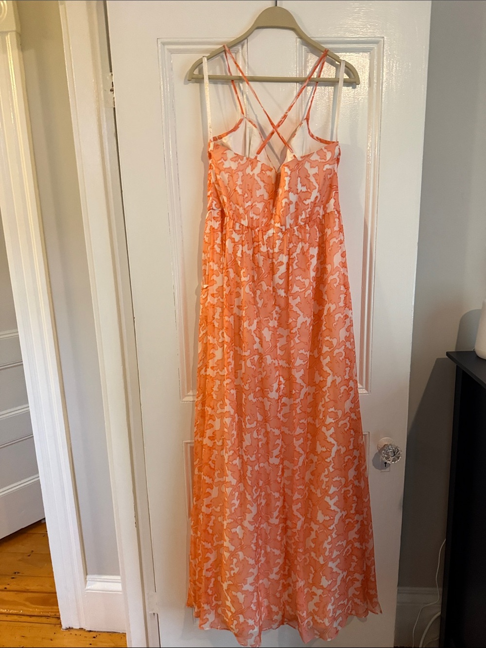 Shoshanna Orange and White Floral Print Maxi Dress size 10 halter nwt v neck - Picture 7 of 7